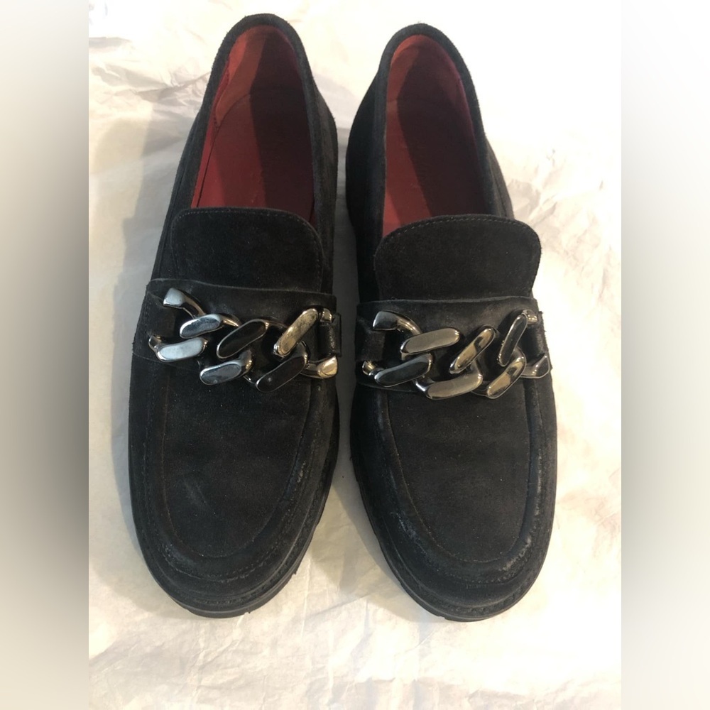 Apostrophe black suede loafers​